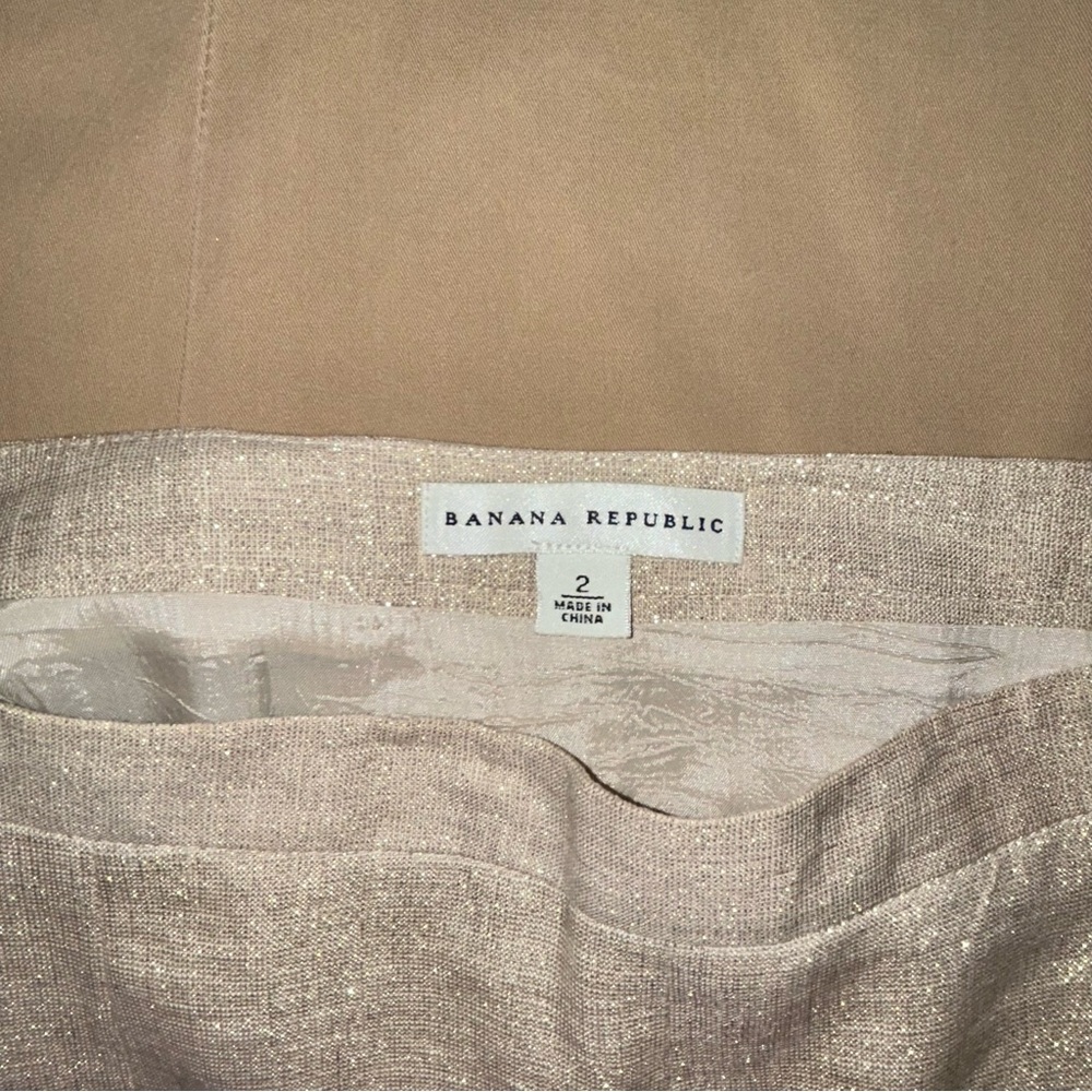 Banana Republic A-Line Gold Shimmer Midi Skirt Warm Neutral Side Zip Lined 2 - Picture 11 of 14